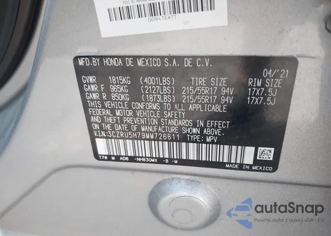 2021 Honda Hr-V 2Wd Ex-L from USA, damaged, VIN 3CZRU5H79MM726611